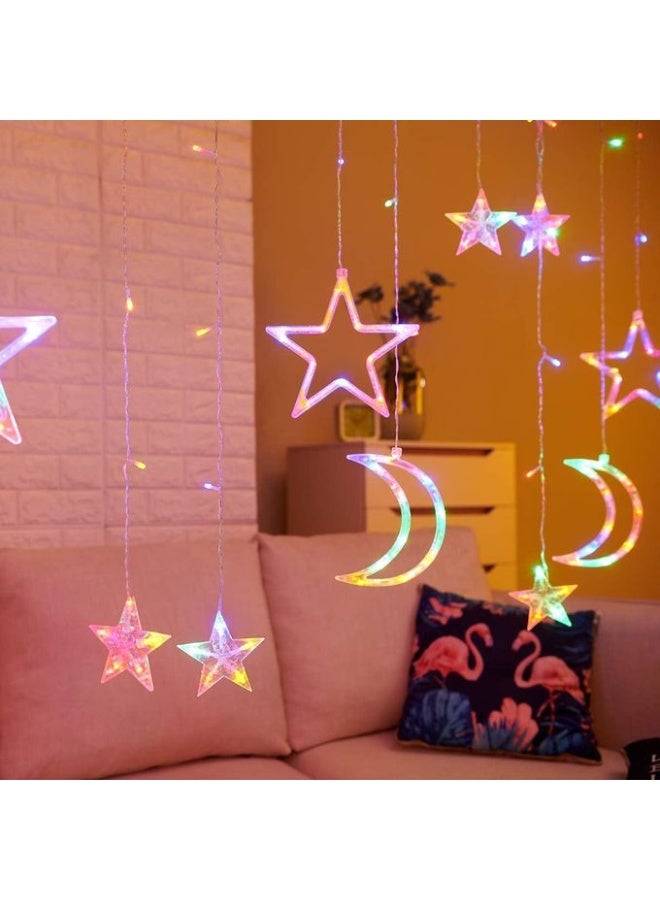 غير جو بيتك مع ستارة إضاءة LED بتصميم الهلال والنجمة – إضاءة جلاكسي متعددة الألوان لزينة رمضان وأجواء احتفالية مبهجة للمنزل والديكور - Image 1